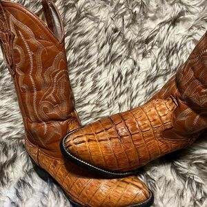 CORRECAMIONOS MEN CAIMAN WESTERN Cowboy BOOTS Cognac Sz 8 NEW SOLES & HEELS